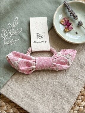 Cotton  Pink Floral Bow Hair tie